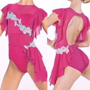 Weissman elite dance costume hot pink Rhinestone applique Joy SH12281 IC 7/8
